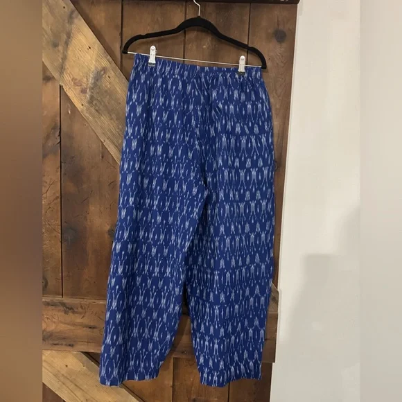 Marketplace Blue Patterned Linen Pants with Pockets - Picture 2 of 4